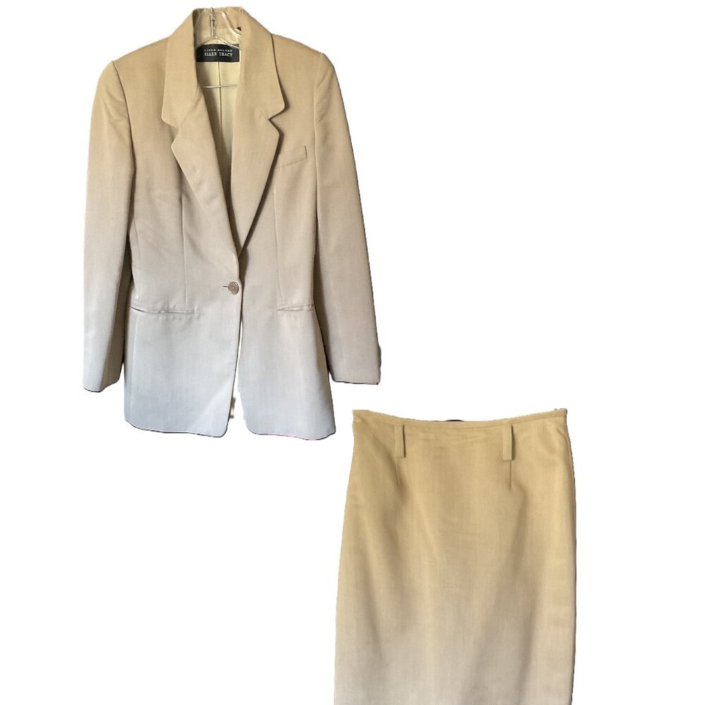 Linda Allard Ellen Tracy Rayon Silk blend skirt suit set; 3 pocket blazer